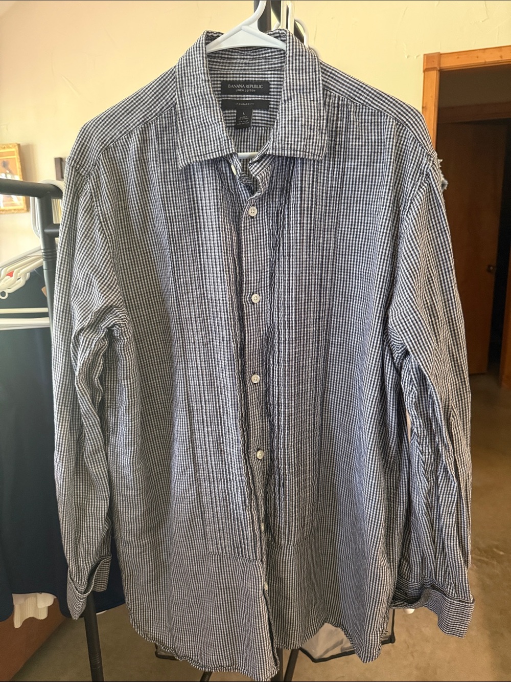 Banana Republic Navy and White Check Button-Down Shirt